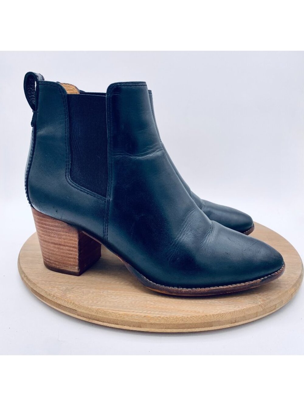 Madewell Shoes Womens 9.5 Black Leather Chelsea Ankle Boots Heels Boho